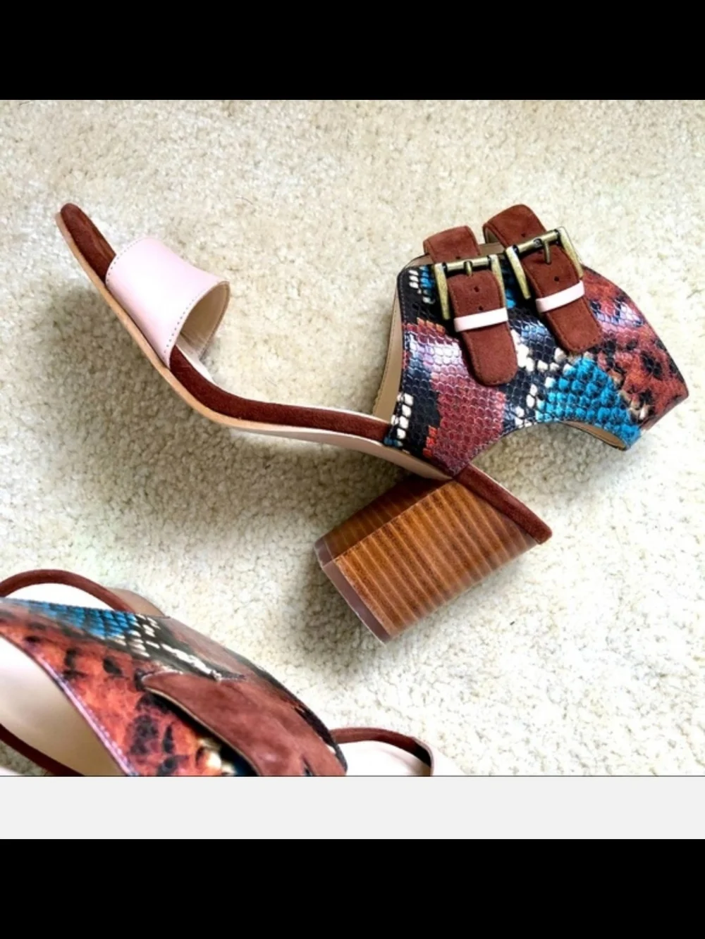 Nine West Pink and Multi Snakeskin Block Heel Sandals
